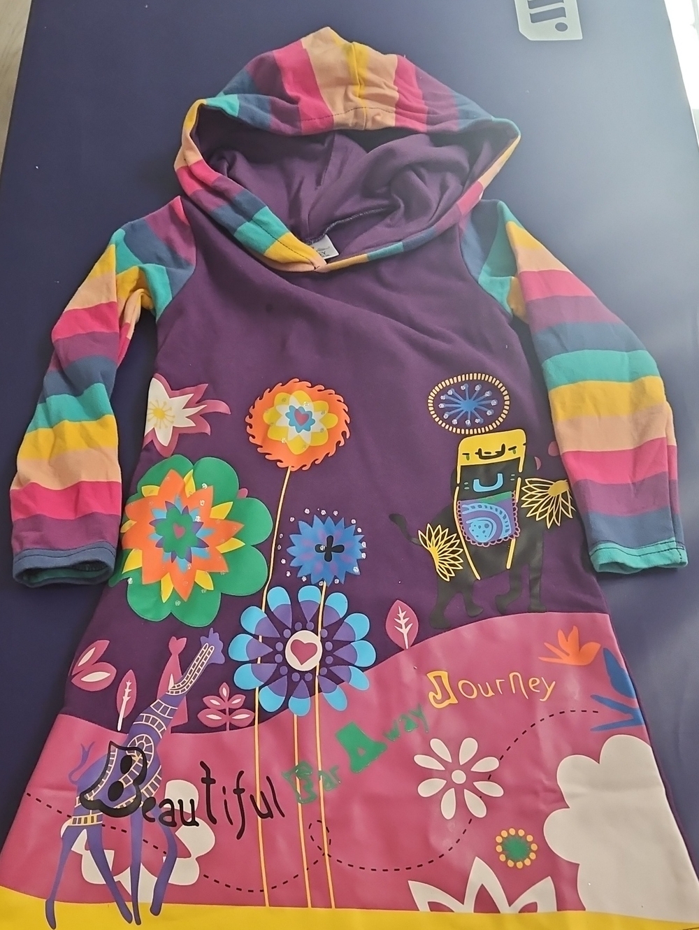Source Unknown Purple Hooded Floral Stripe Dress